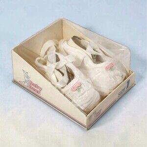 Vintage Baby Deer Crib Shoes Size 1 NOS Style 2520 White Lace Satin Ribbon Pink
